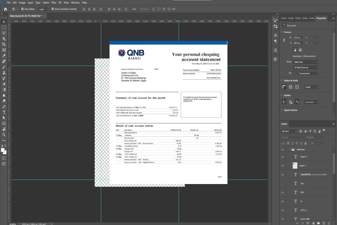 Modèle Word et PDF de relevé de compte Qatar QNB Alahli Bank template Modèle Word et PDF de relevé de compte Qatar QNB Alahli Bank template